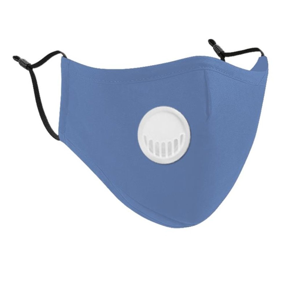 Reusable Light Blue Cotton Face Mask w/ Vent Valve